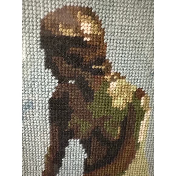 Vintage framed cross-stitch embroidery  of a little mermaid blue brown 16x10.5” - Picture 2 of 9